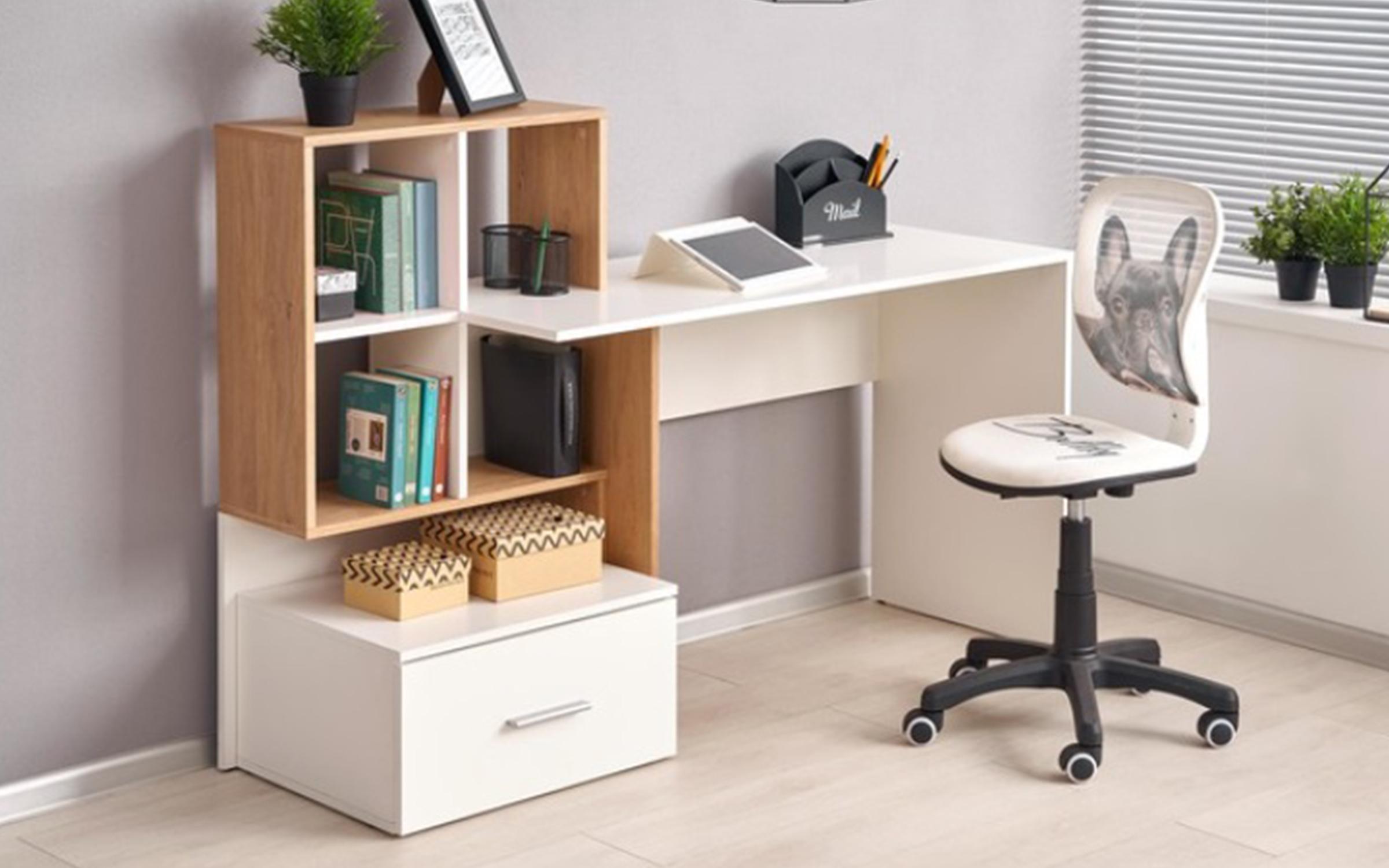 Desk + bookcase Fabriano, golden Craft oak + white  1